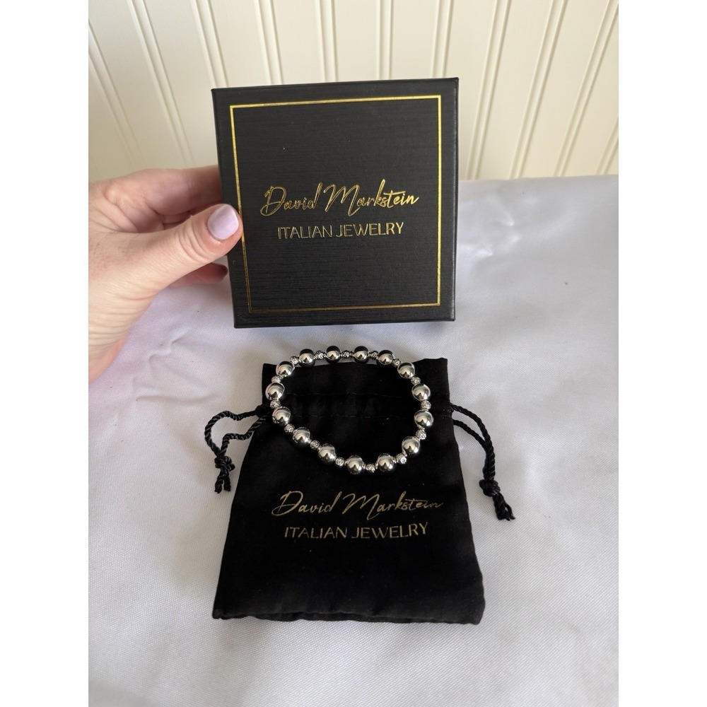 David Markstein Italian Jewelry Silver Beaded Stretch Ball Bracelet New With Box